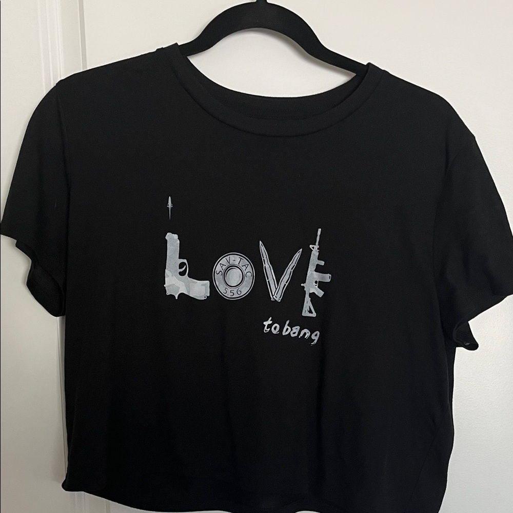 Black Graphic Crop Top with 'Love' Print